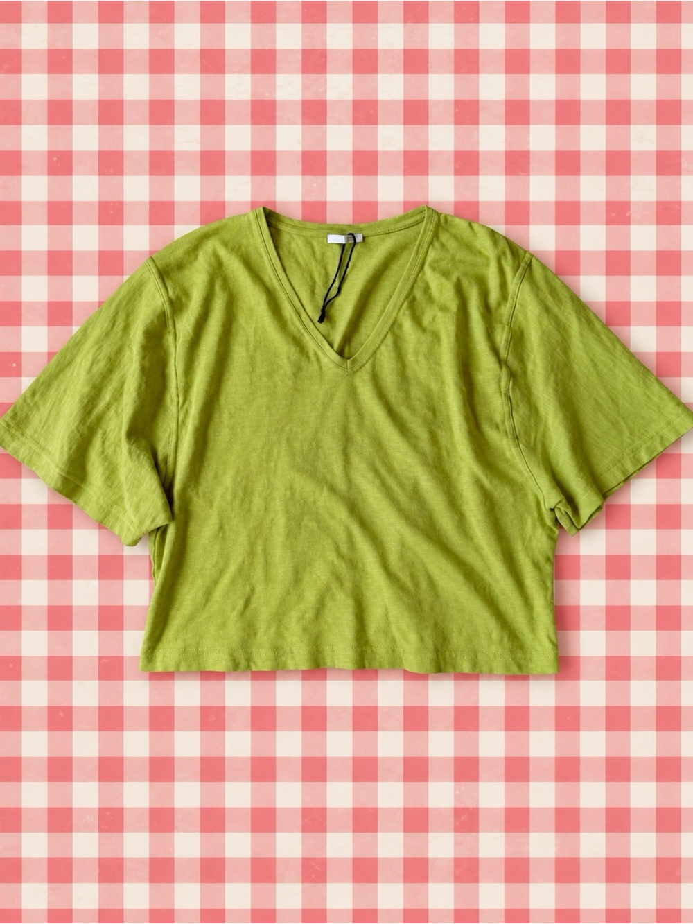 NWOT ZARA Woman Chartreuse Green V-Neck Relax Oversized Tee MEDIUM Classic Boho